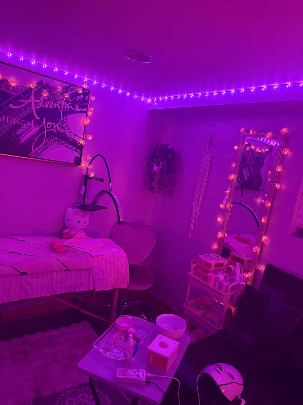 Beauty studio with pink and purple lighting
